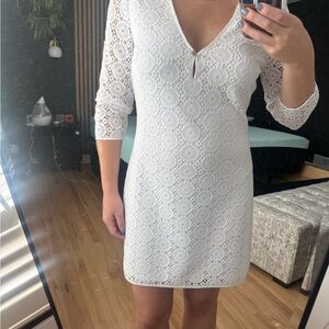 Lilly Pulitzer White Lace Short Dress with 3/4 Sleeves